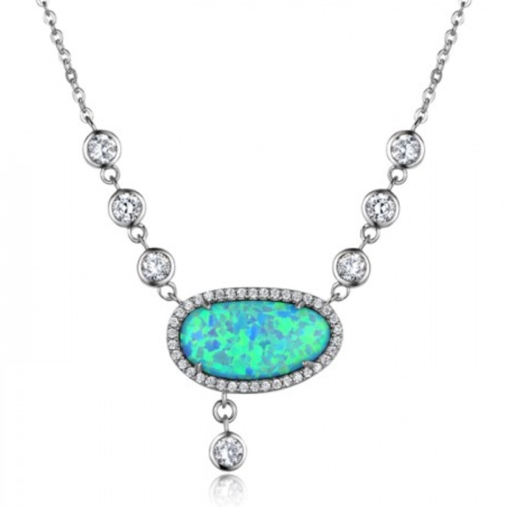 Organic opal diamond white gold necklace